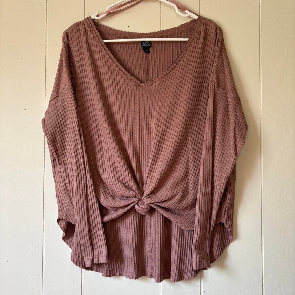 Wild Fable Dusty Mauve Ribbed Twist Front Long Sleeve Top Small